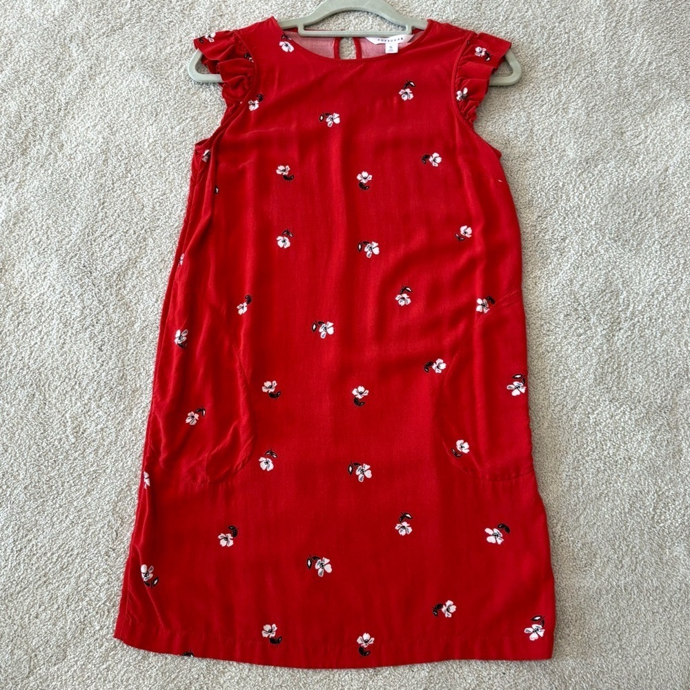 Popsugar Red Floral Flutter Sleeve Short Dress Women Sz S Pockets Keyhole Slim